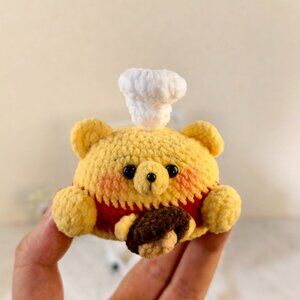Handmade Amigurumi Crochet Winnie The Pooh With a Chef Hat Plushie